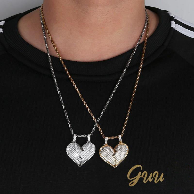 18K Gold-Plated Micro-inlay AAA CZ Broken Of Heart Pendant