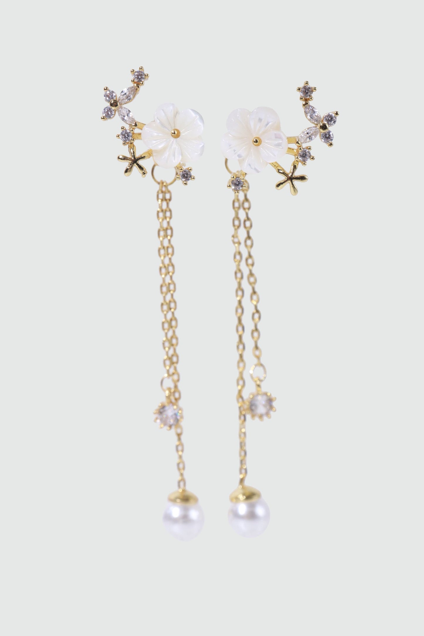 14K Real Gold Plated Shell Flower Pearl Earrings