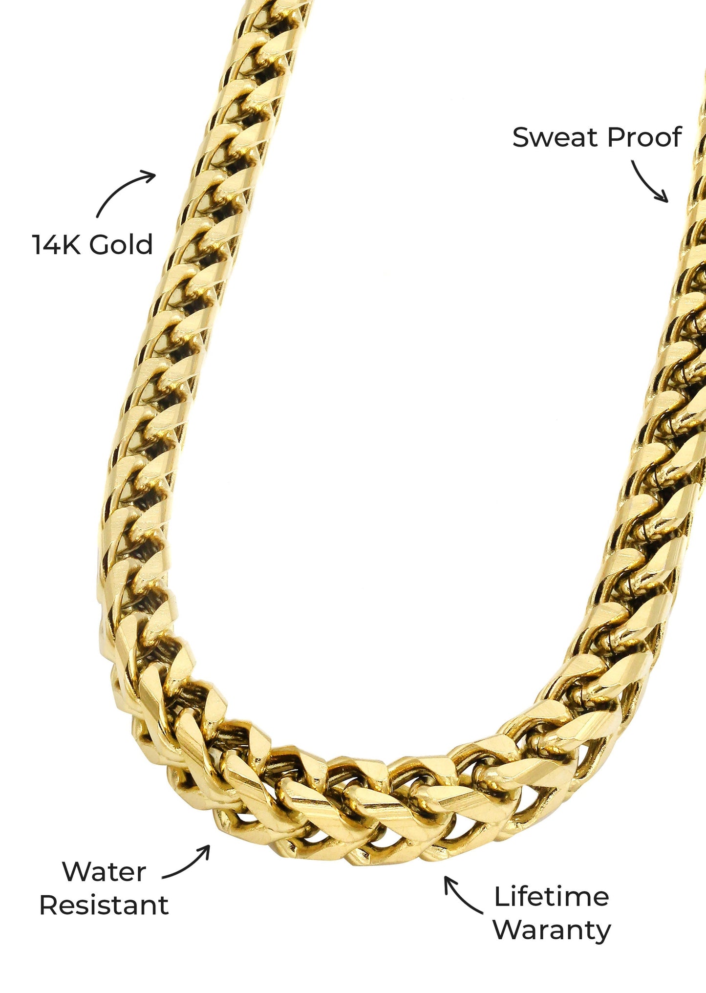 Gold Jewelry - Mens 14K Gold Chain Solid Franco
