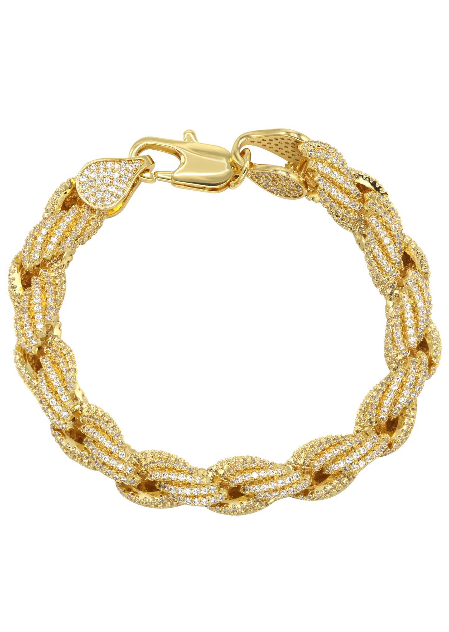 Gold Jewelry - Mens 14K Gold Iced Out VVS Solid Rope Bracelet