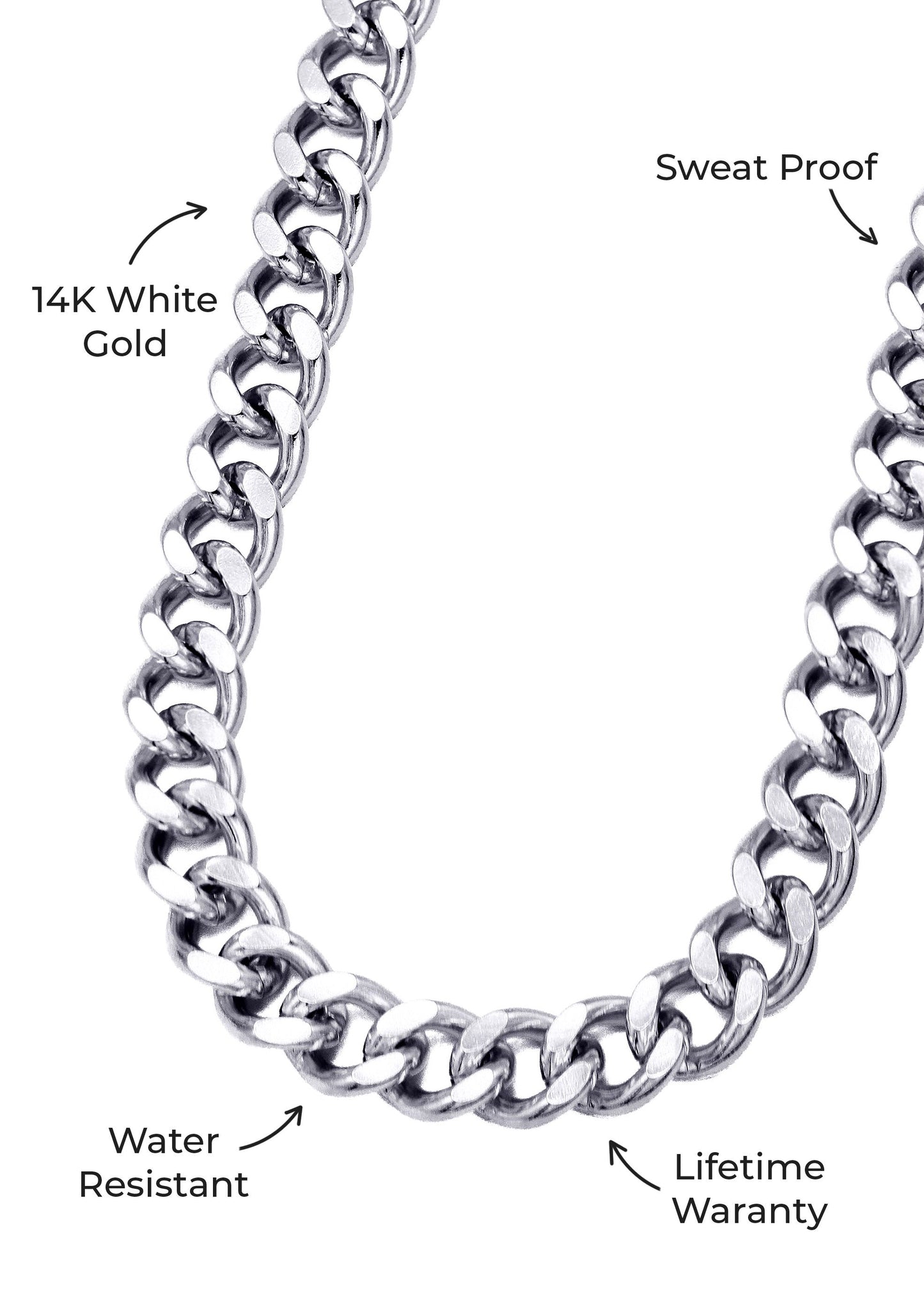 Gold Jewelry - Mens 14K White Gold Cuban Curb Chain