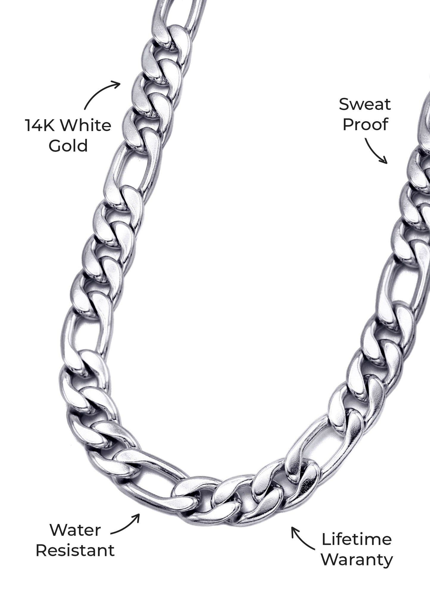 Gold Jewelry - Mens 14K White Gold Figaro Chain