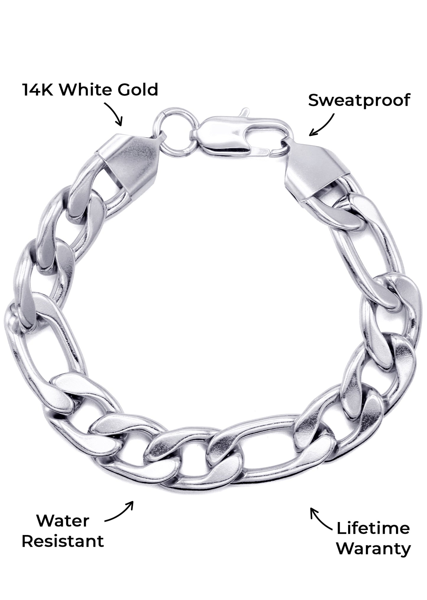 Gold Jewelry - 14K White Gold Figaro Bracelet