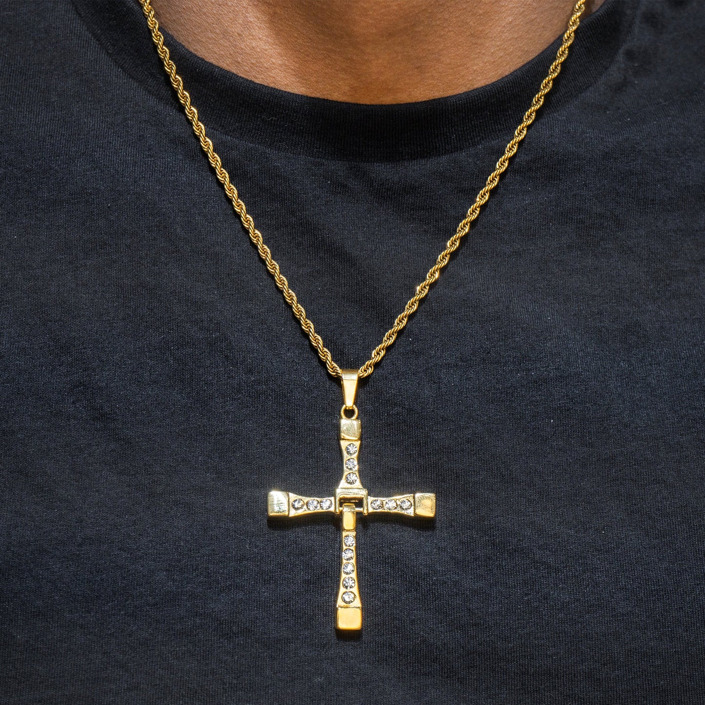 Mens Jewelry - Gold Iced Out VVS Cross Necklace For Men | Appx. 26.7 Grams