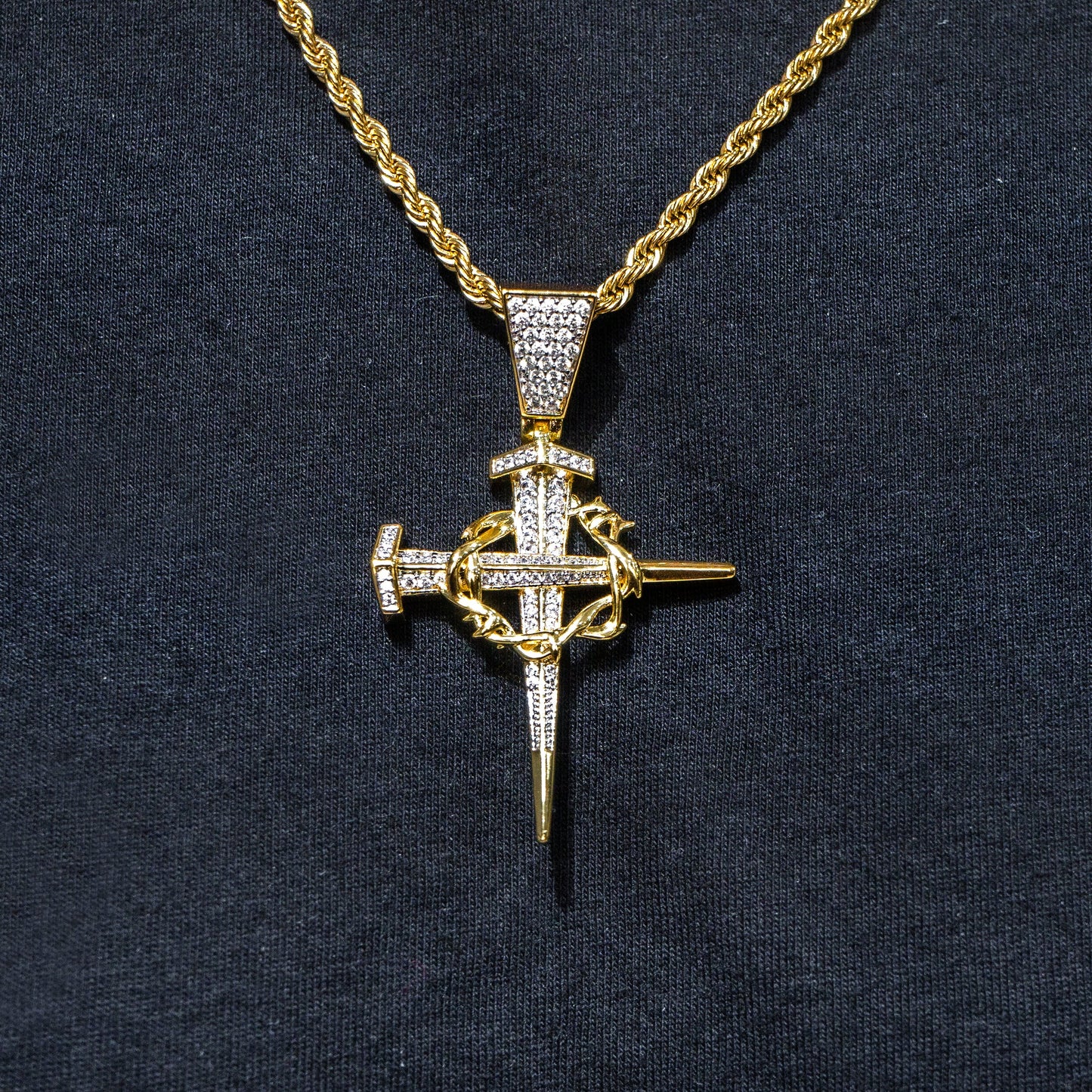 Mens Jewelry - Gold Iced Out VVS Cross Necklace For Men | Appx. 14.4 Grams