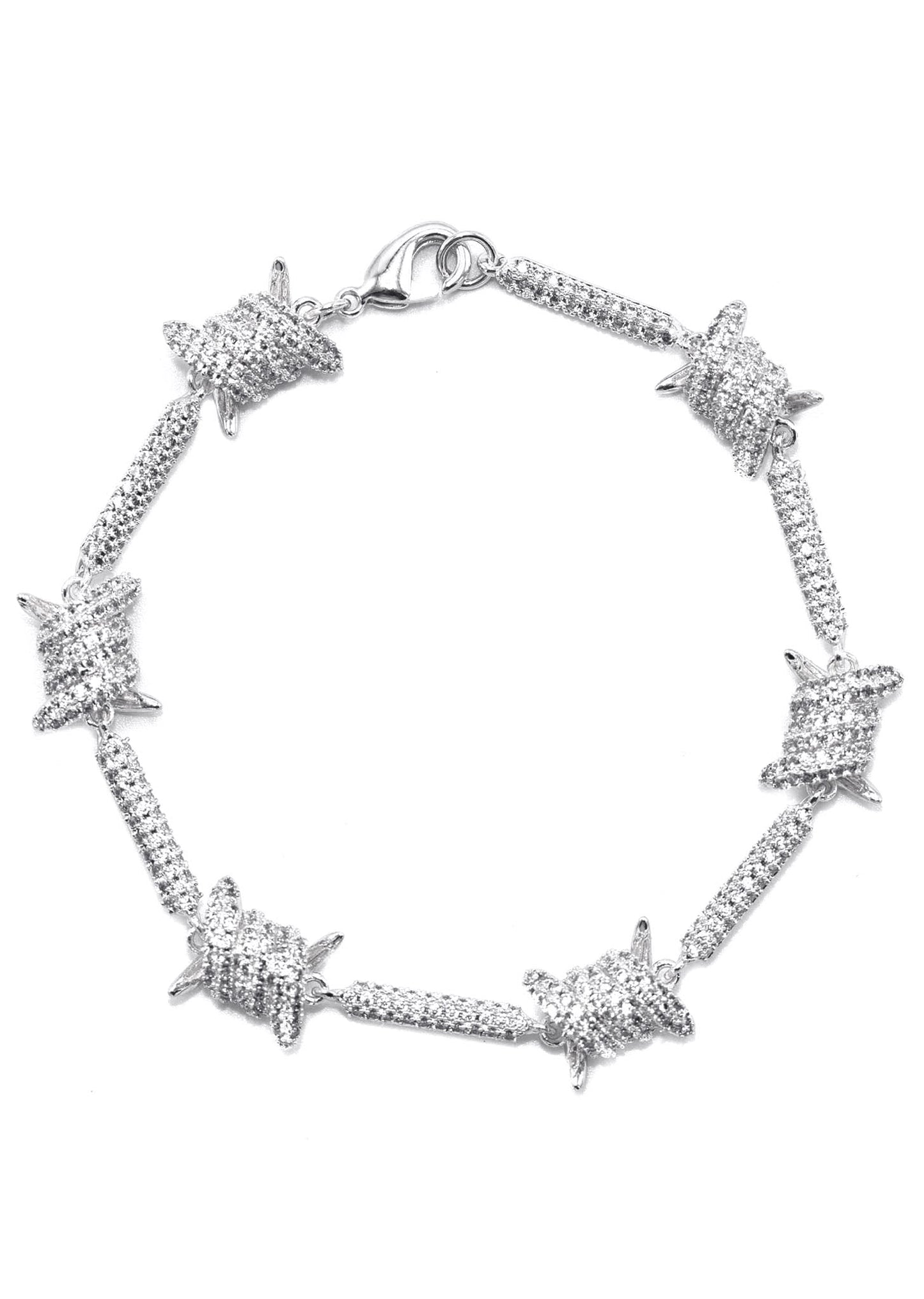 Gold Jewelry - Mens 14K White Gold Iced Out VVS Barbed Wire Link Bracelet