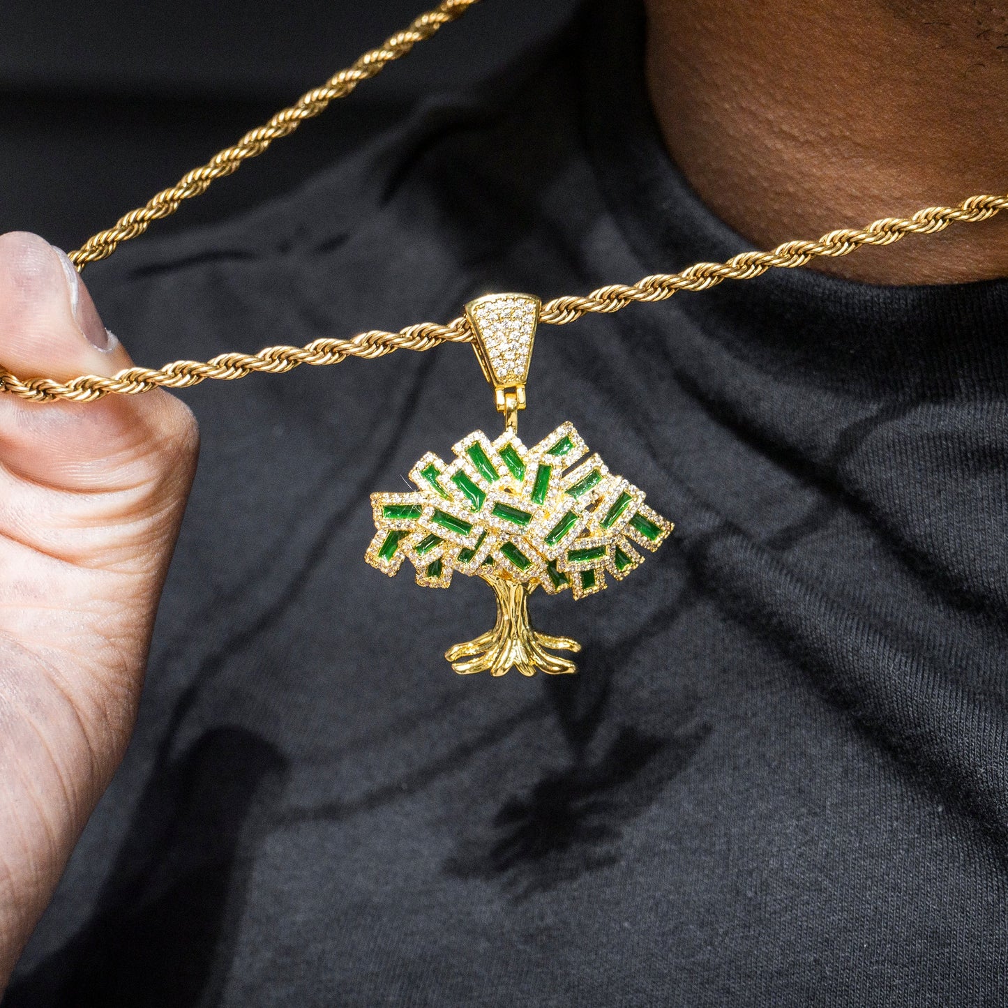 Mens Jewelry - Gold Iced Out VVS Tree Pendant | 9 Grams
