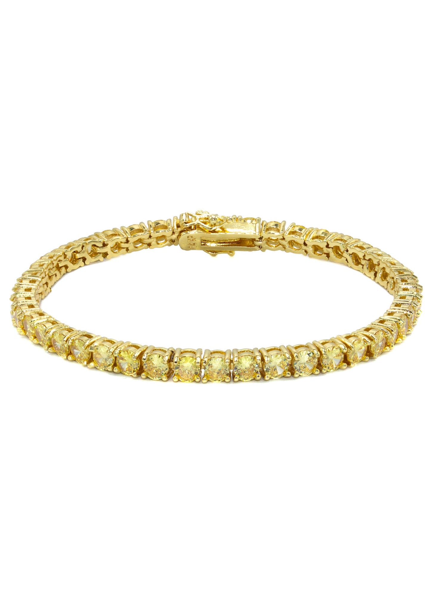 Gold Jewelry - Mens 14K Gold Yellow Iced Out VVS Canary Tennis Bracelet