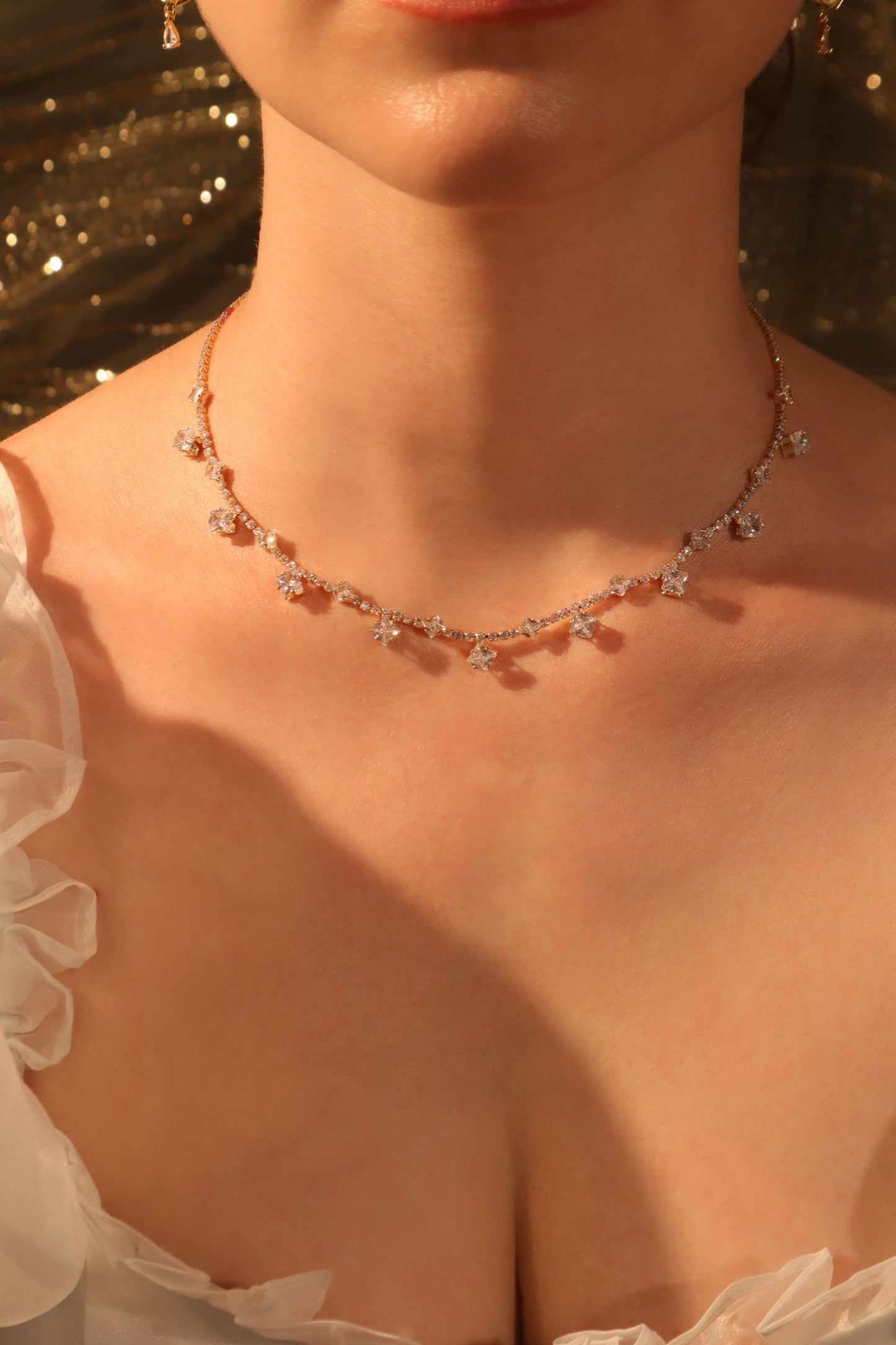 14K Real Gold Plated Multi Diamond Necklace