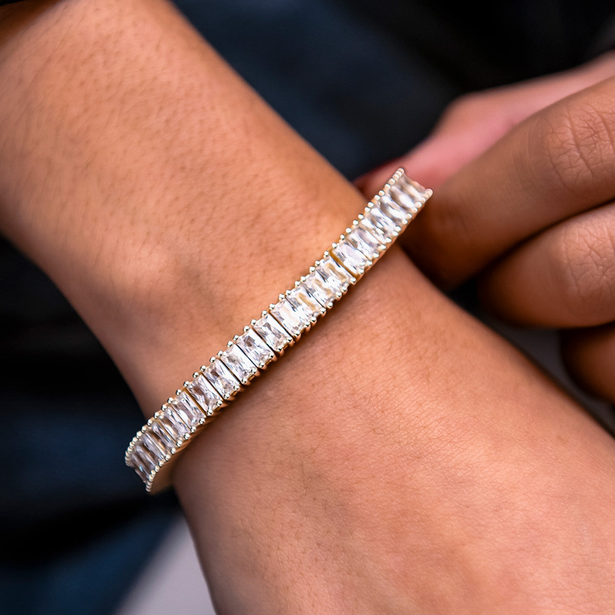 Diamond Baguette Tennis Necklace + Bracelet Bundle in White Gold- 6mm