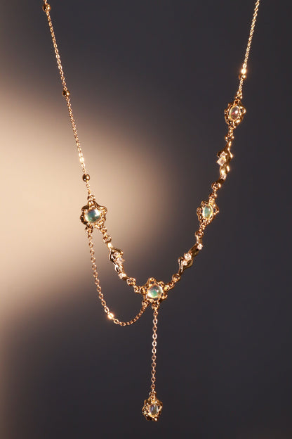 18K Real Gold Plated Multi Opal Dangle Necklace