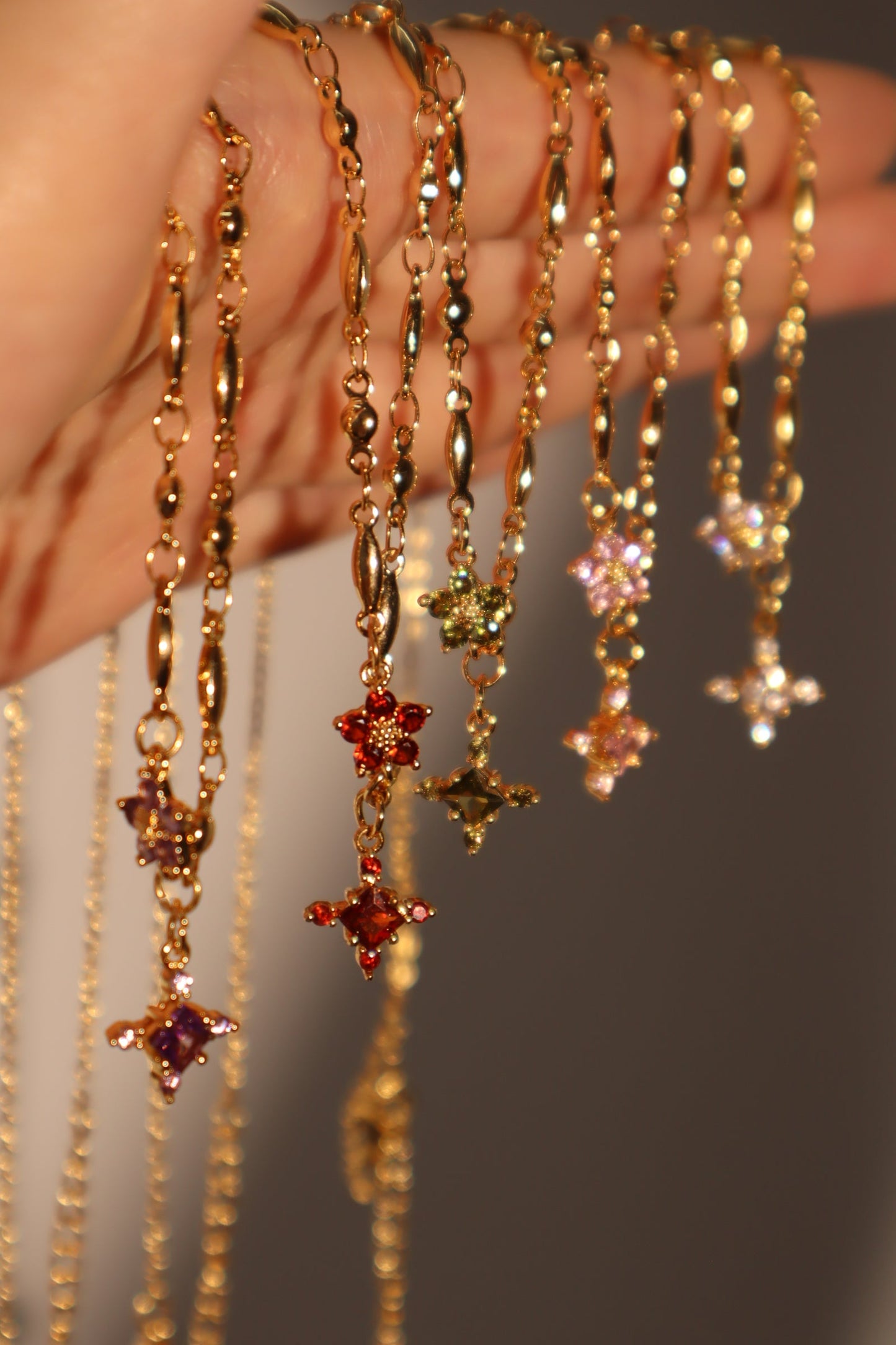 18K Real Gold Plated Garnet Starlight Cross Necklace