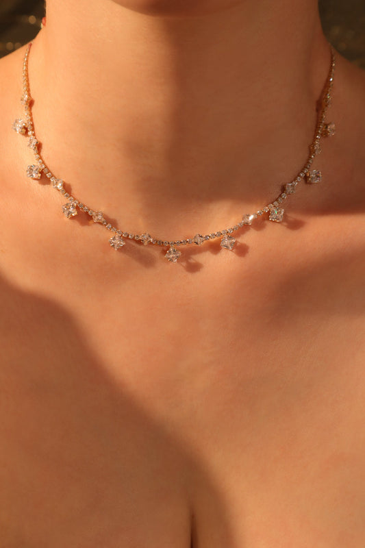 14K Real Gold Plated Multi Diamond Necklace