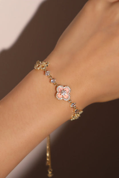 14K Real Gold Plated Pink Lucky Leaf Bracelet