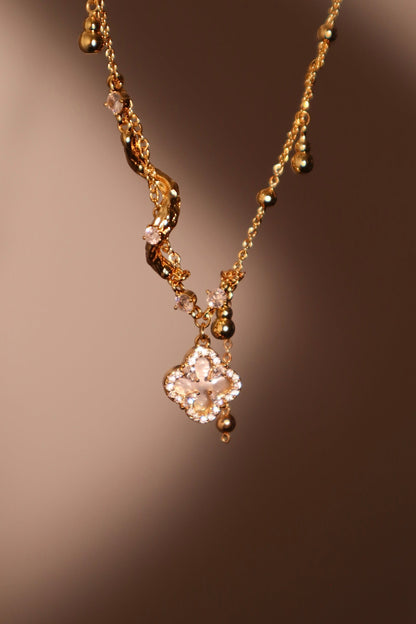 18K Real Gold Plated Lucky Leaf Shell Pearls Spiral Necklace