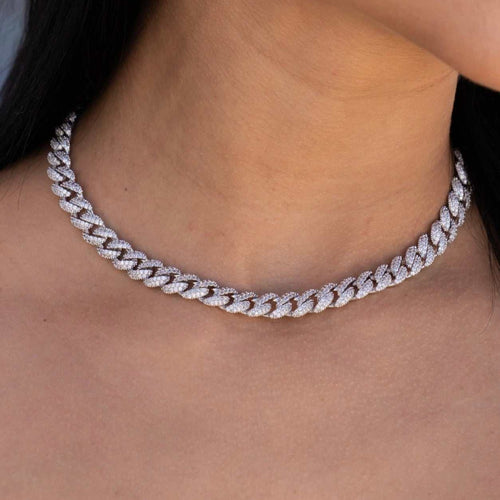 Diamond Cuban Necklace in White Gold - 8.5mm