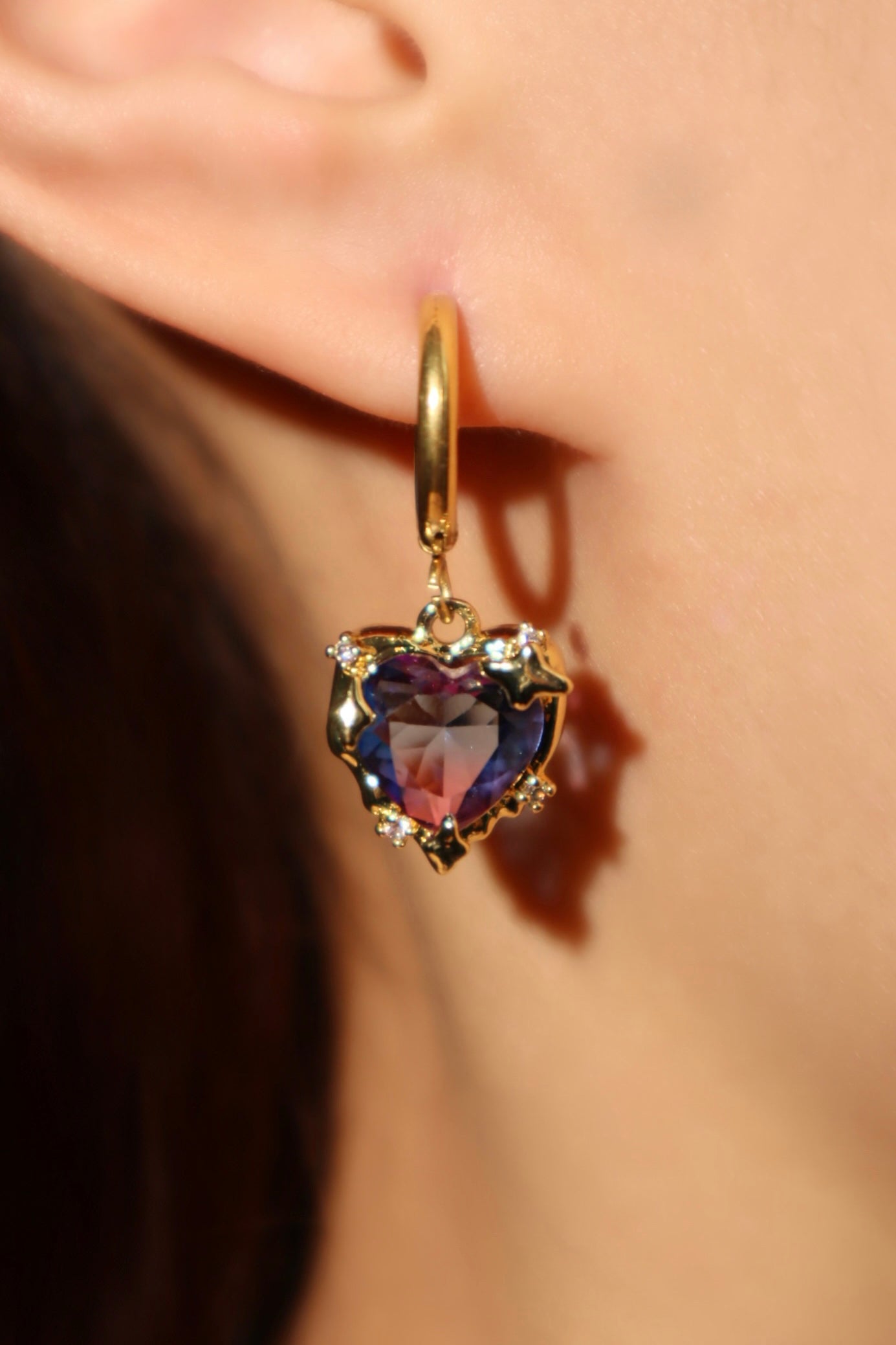 18K Real Gold Plated Gradient Heart Hoop Earrings
