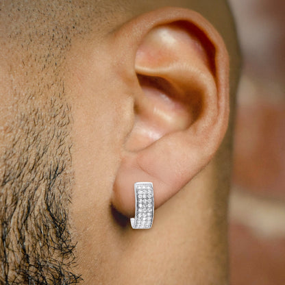 Mens Jewelry - Silver Round  Iced Out VVS Hoop Earrings for Men | Appx. 3 Grams