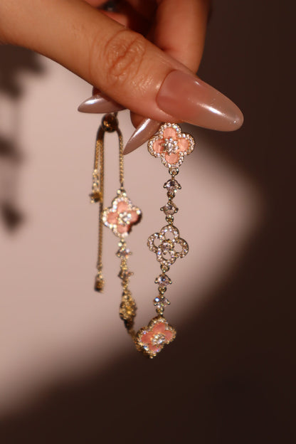 14K Real Gold Plated Pink Lucky Leaf Bracelet