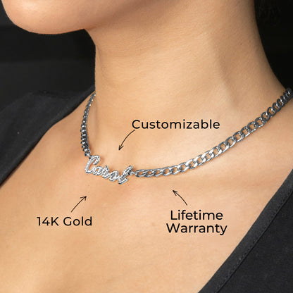 Women Jewelry - White Gold Iced Out VVS Name Necklace | Style # N40