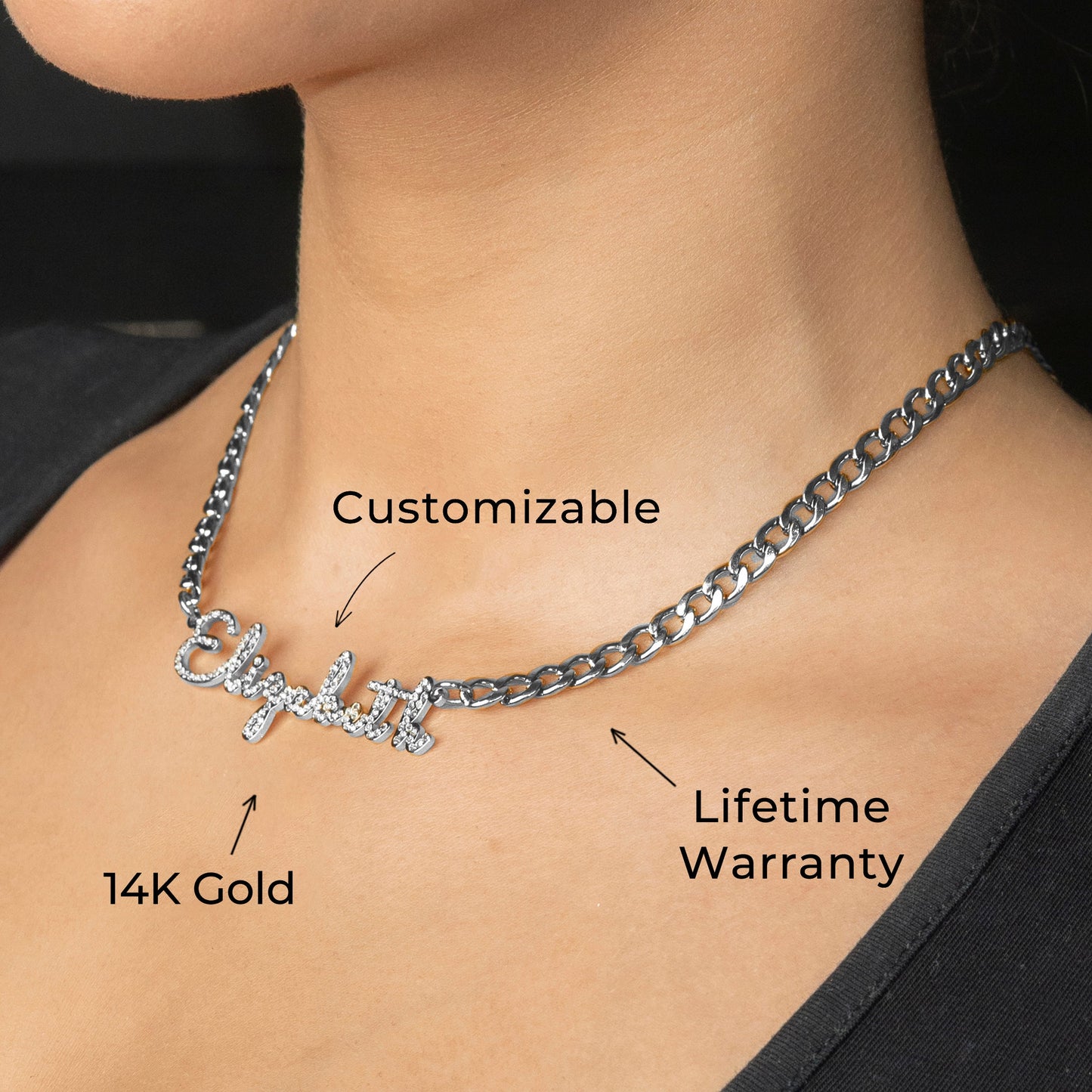 Women Jewelry - White Gold Iced Out VVS Name Necklace | Style # N18