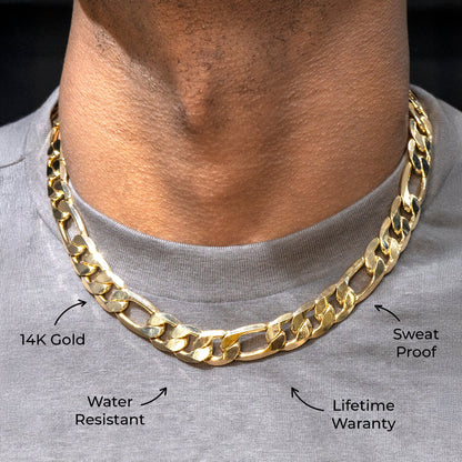 Gold Jewelry -  Mens 14K Gold Figaro Chain