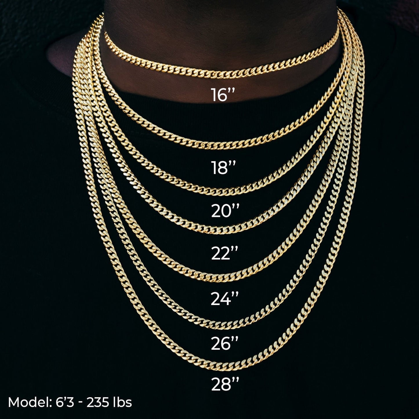 Diamond Baguette Tight Link Cuban Chain Necklace in Yellow Gold - 19mm