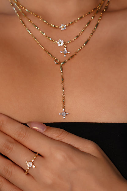 18K Real Gold Plated Starlight Cross Lariat Necklace