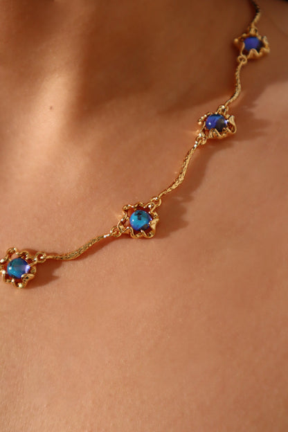 18K Real Gold Plated Multi Deep Blue Moonstones Necklace