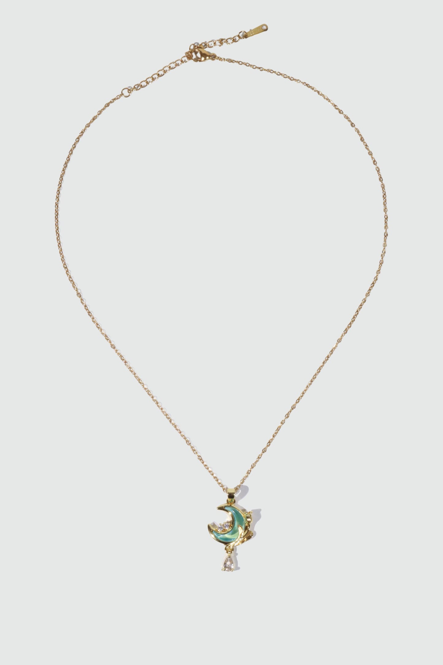 18K Real Gold Plated Blue Moonstone Rose Moon Necklace