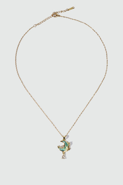 18K Real Gold Plated Blue Moonstone Rose Moon Necklace