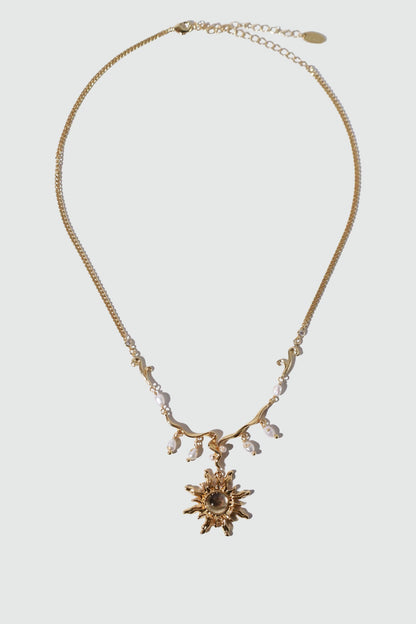 18K Real Gold Plated White Opal Sun Pearls Necklace