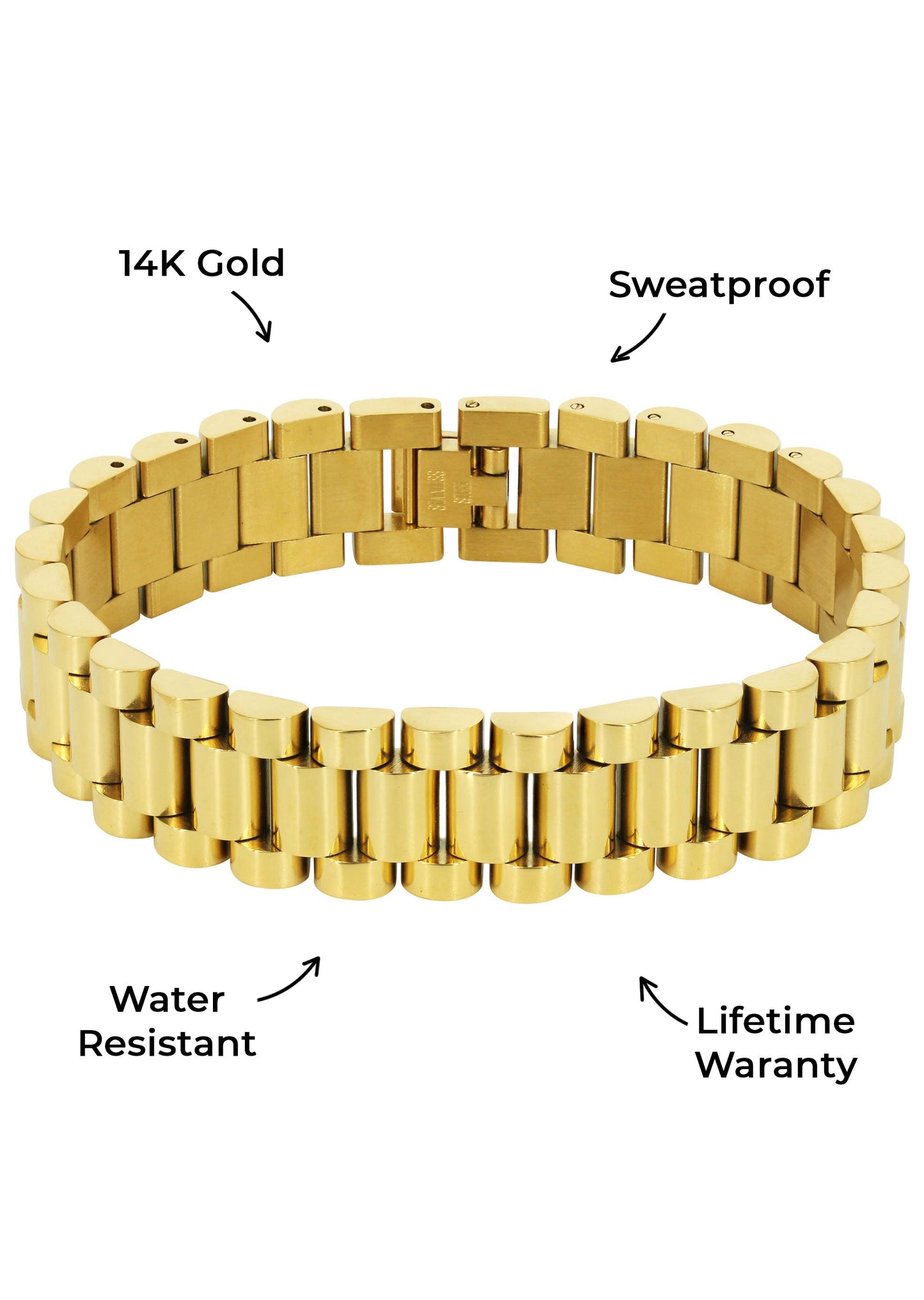 Gold Jewelry -  Mens 14K Gold Presidential Band Bracelet