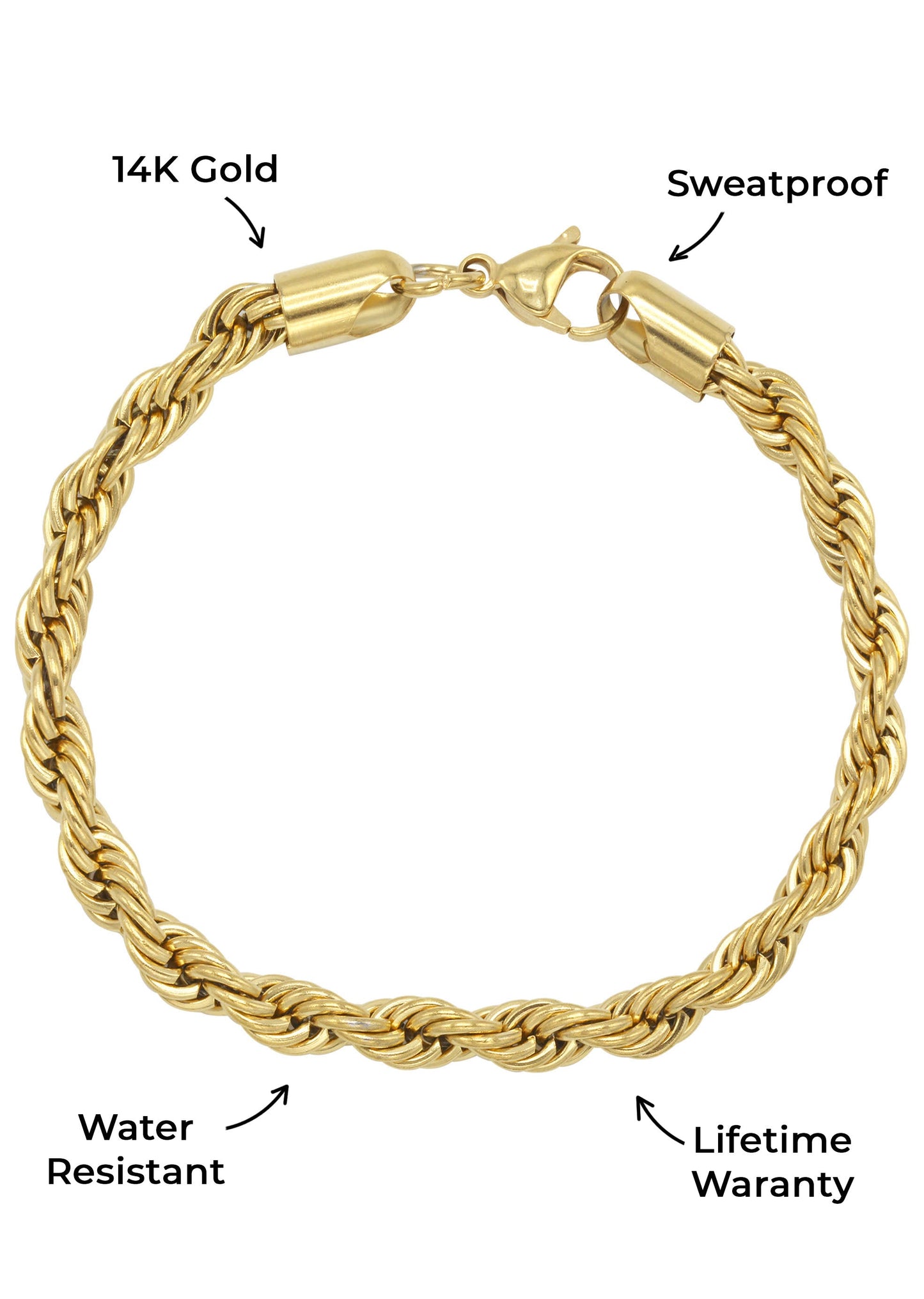 Gold Jewelry -  Mens 14K Gold Solid Rope Bracelet