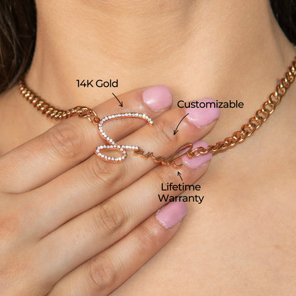 Women Jewelry - Rose Gold Iced Out VVS Name Necklace | Style # N45