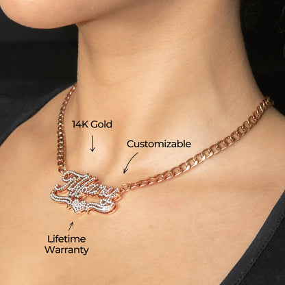 Women Jewelry - Rose Gold Iced Out VVS Name Necklace | Style # N35