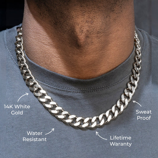 Gold Jewelry -  Mens 14K White Gold Cuban Curb Chain