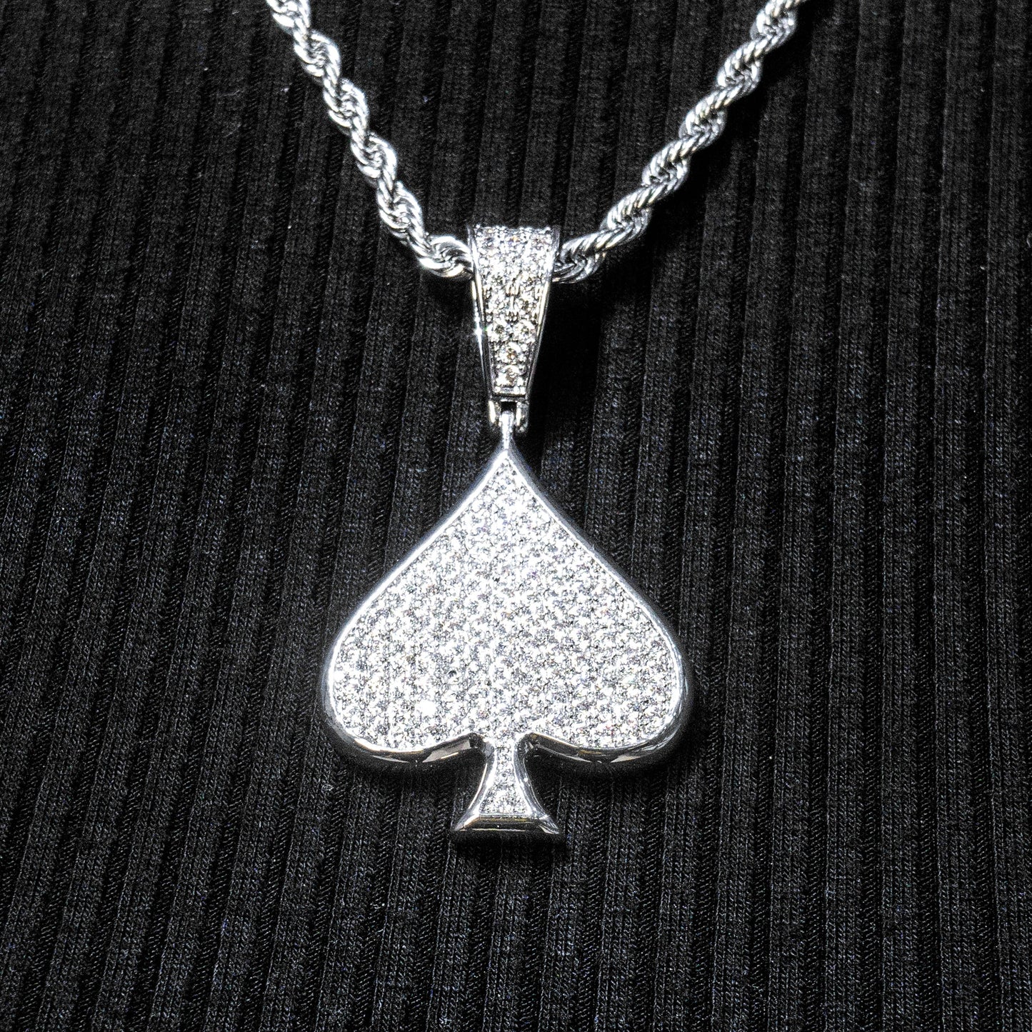 Mens Jewelry -  14K White Gold Iced Out VVS Ace of Spades Necklace | Appx. 15.9 Grams