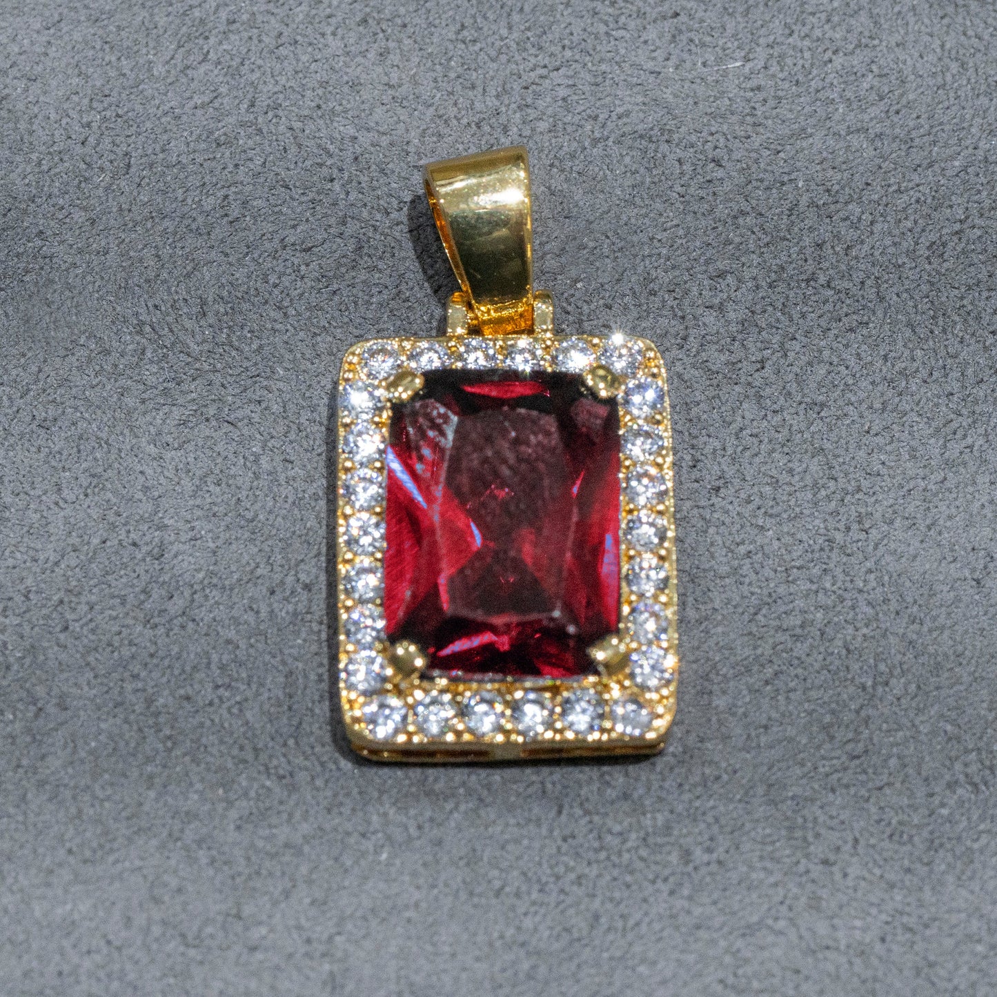 Mens Jewelry -  Gold Iced Out VVS Ruby Necklace | Appx. 14 Grams