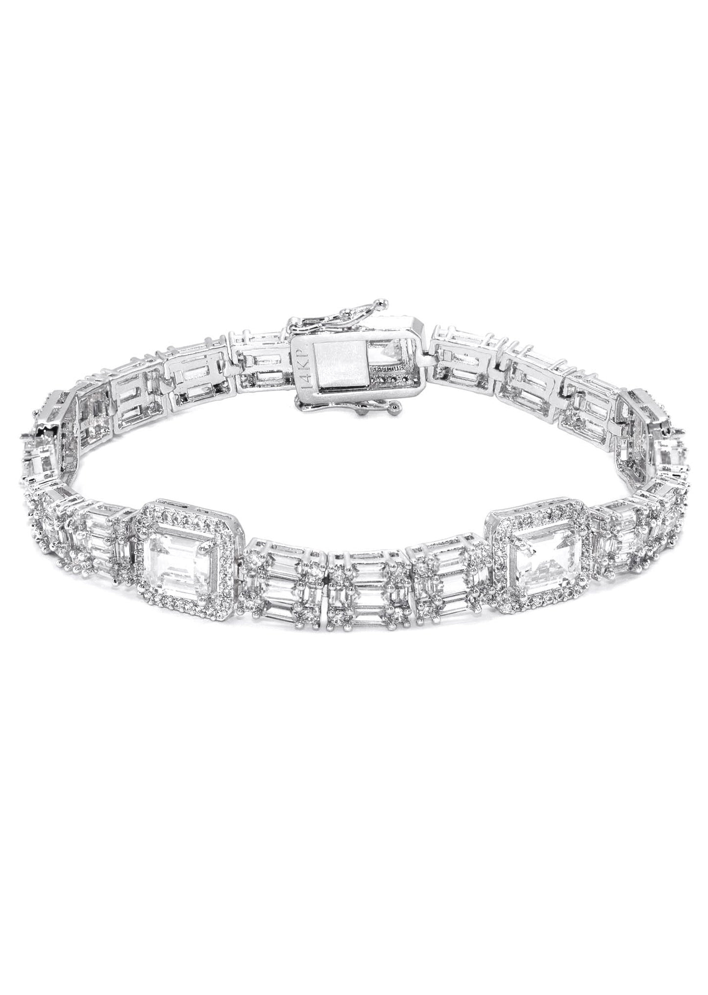 Gold Jewelry -  Mens 14K White Gold Iced Out VVS Baguette Tennis Bracelet